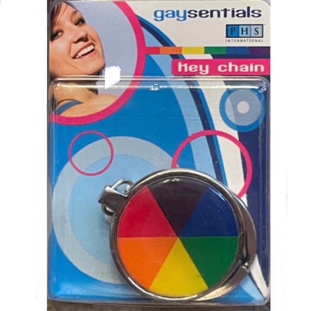 Round rainbow pride metal keychain key ring nwt